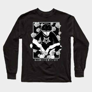 Goth Anime Boy Gothic Japanese Vaporware Aesthetic Long Sleeve T-Shirt